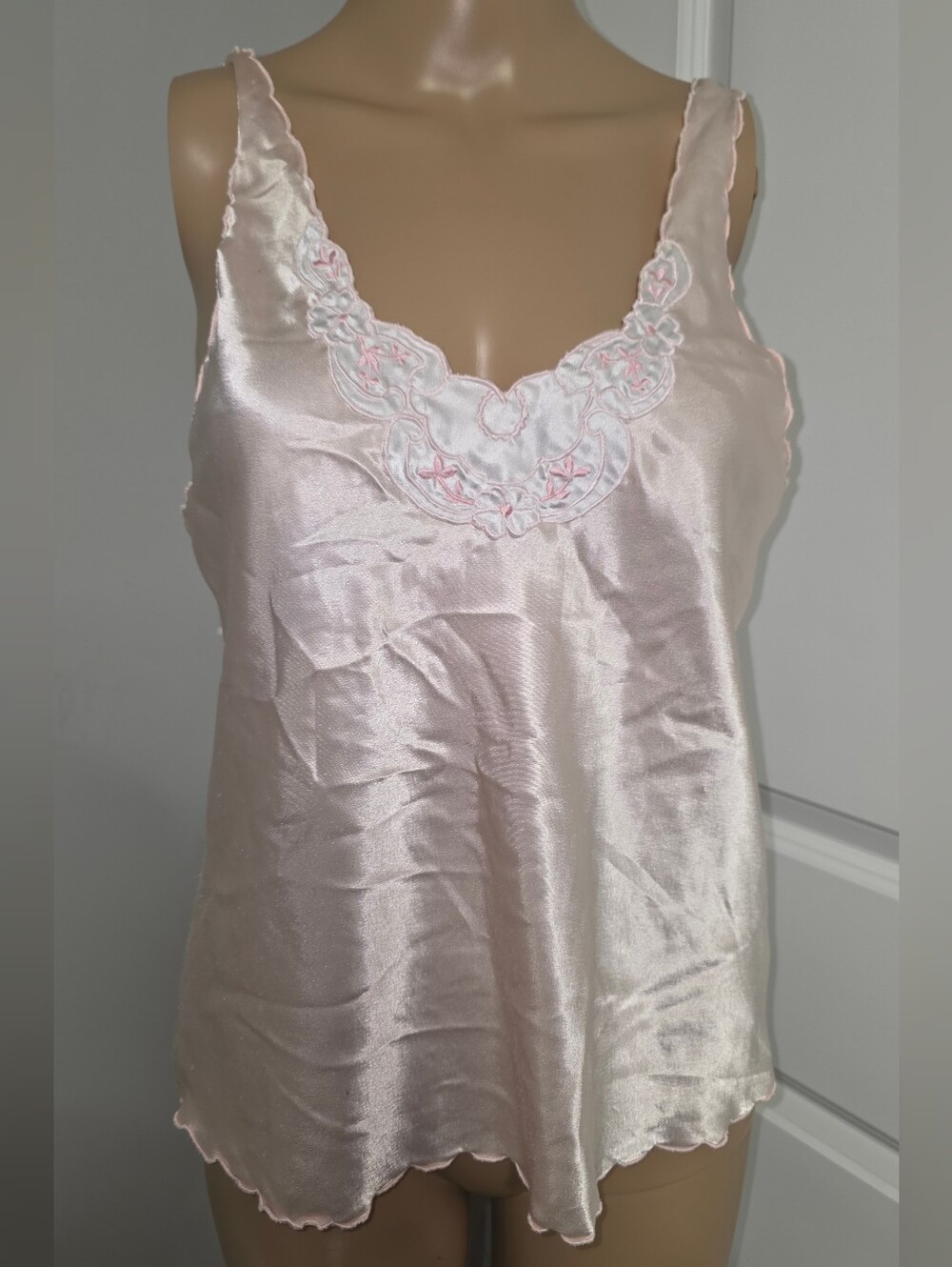 Delicate Pink Satin Lace-Trim Chemise